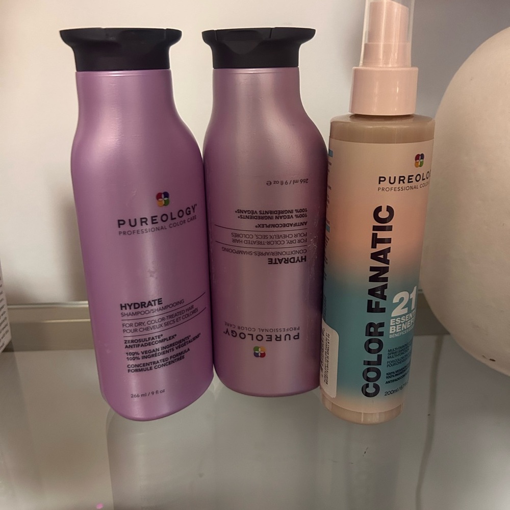Pureology Hydrate Shampoo Conditioner + Color Fanatic Leave-In Spray Set NEW
